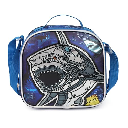Cartoon Rolling Backpack for Boys Girls, Kids 5 Pcs Wheeled Backpack, Travel Backpack for Elementary Students (Shark Blue) - color: Shark Blue