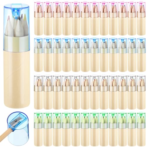 Kosiz 48 Pack Mini Drawing Colored Pencils Bulk with Sharpener,6 Color | Pre-sharped Colored Pencils in Tube, Painting Pencils, Back to School, DIY Coloring Party Favors, Classroom Drawing Supplies - color: 6 Color