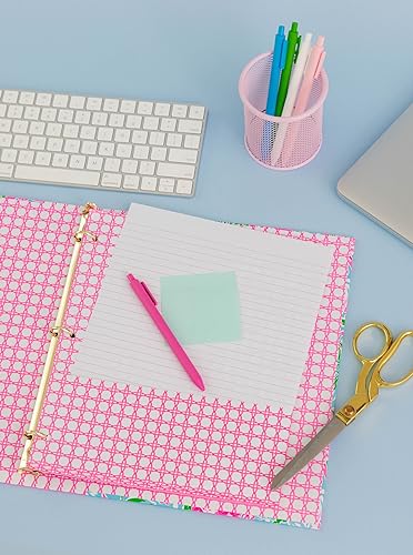 Lilly Pulitzer 디바이더가 있는 1.9cm(0.75인치) 바인더, 리프 잇 와일드 | 귀여운 핑크, 포켓 및 3개의 탭 칸막이가 있는 3링 종이 홀더, 사무실용 금속 링 바인더가 있는 얇은 미적 바인더 - color: Leaf It Wild