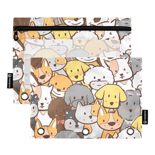 ZAZYXTJ Personalized Cute Dog Binder Pencil Pouchs 3 Ring | with Zipper Clear Window Office Organizers bag for School Students Teacher Supplies 2 Pack - color: Dog