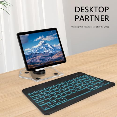 for Bluetooth Keyboard, Cute Tablet Stand Adjustable & Foldable, 7-Color Wireless Rechargeable Keyboard for iPad, iPad Pro/Mini/Air， Samsung Xiaomi Tablets, etc - Black - color: B-Backlight Keyboard-Black