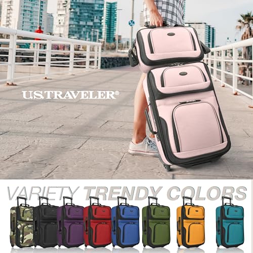 U.S. Traveler Rio Lightweight Softside Rolling Carry-on Suitcase, 2-Wheel Set, Pink - color: Pink, size: 21"/14"