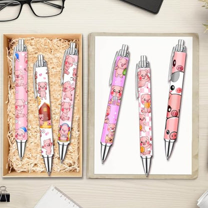Idealmuzik Pink Pig Pens Set – Cute Piggy Gel Pens for Animal Lovers – Fun Writing Stationery Gift for Office, or Journaling – New Year Gifts, 6 Pack - style: Pig