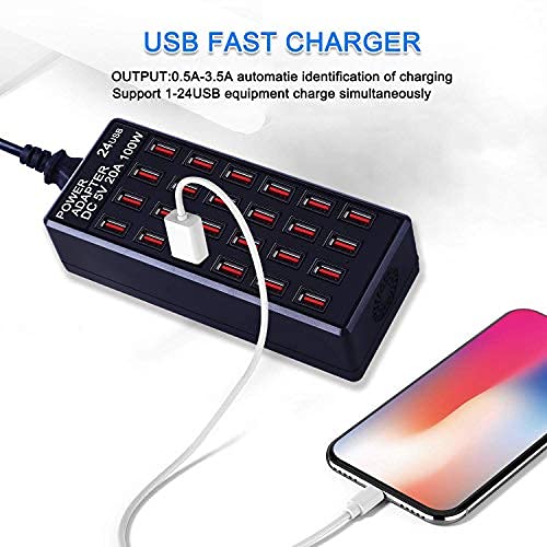 24-Port 100W (20 A) USB Charging Station, Home-Sized Desktop USΒ Fast Charger, Multiple USB Desktop Chargers for Hotels, Schools, Shops, Shopping malls and Travel