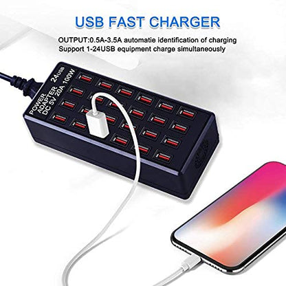 24-Port 100W (20 A) USB Charging Station, Home-Sized Desktop USΒ Fast Charger, Multiple USB Desktop Chargers for Hotels, Schools, Shops, Shopping malls and Travel