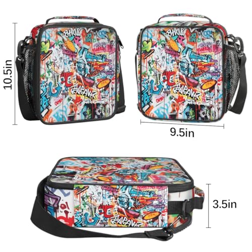 Pardick Graffiti Lunch Box for School Boys Insulated Kids Lunch Box | Reusable Leakproof Lunch Bag Cooler Tote Picnic Lunchbox with Adjustable Shoulder Strap Back to School Gifts for Teens Boys - color: Art Graffiti
