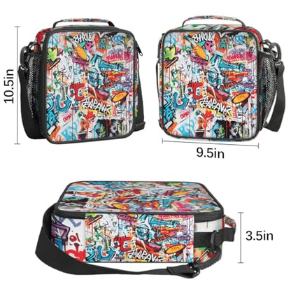 Pardick Graffiti Lunch Box for School Boys Insulated Kids Lunch Box | Reusable Leakproof Lunch Bag Cooler Tote Picnic Lunchbox with Adjustable Shoulder Strap Back to School Gifts for Teens Boys - color: Art Graffiti