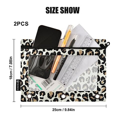 Fisyme Leopard Pencil Pouch for 3 Ring Binder Pencil Bag Pencil Case Zipper Pouch with Clear Window for Office Supplies2 Pack - color: Multi-2