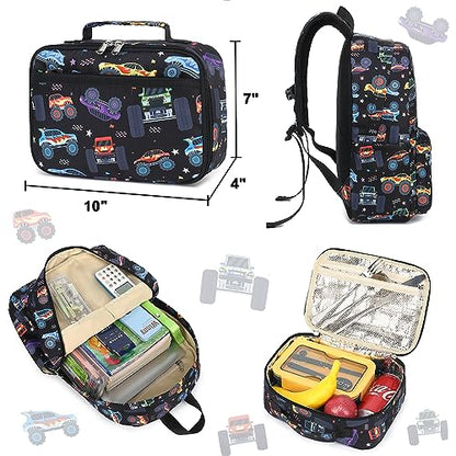 CAMTOP Backpack for Kids, Boys Girls Preschool Backpacks with Lunch Box Toddler Kindergarten School Bookbag Set - color: 0025 Monst Truck