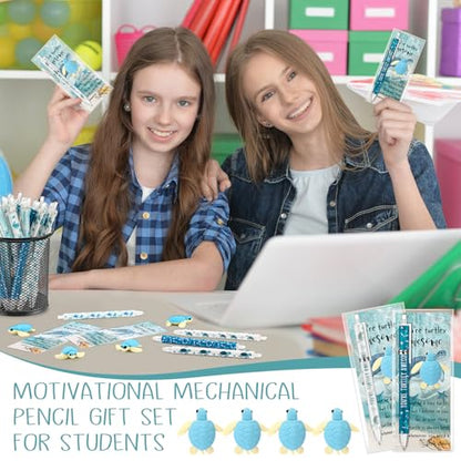 AmazingSpark 30 Sets Back to School Pencils Inspirational Turtle Pencil Gifts Bulk 6 Styles 0.7 mm Mechanical Pencils with Erasers Positive Cards for for School Student Teacher Nurse Staff - style: Turtle
