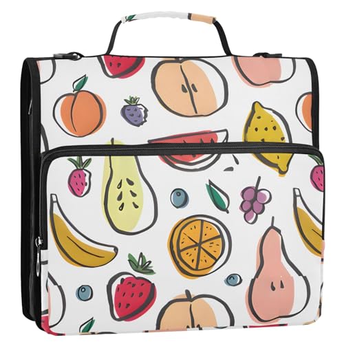 3 Ring Zipper Binder Hand Drawn Fruit Binders Bag with Shoulder Strap 500 Sheets Paper Organizer Trapper Keeper Documents Storage File Folder for School Office - color: A2803