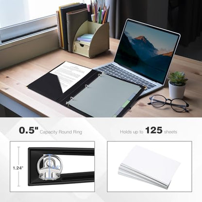 Ospelelf 3 Ring Binder, 1/2 Inch, Cute Letter Size (11" x 8.5") with 5 Tab Dividers, File Folder Labels and Low Profile Clipboards, Black for School and Office - color: Black, size: 1/2in（Letter Size）