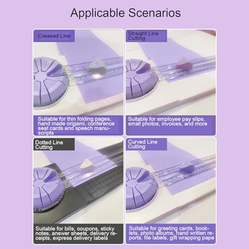 Hyuduo 6 in 1 Paper Cutter, Portable Trimmer with Straight Dotted Curved Creased Deckle Wavy Lines for 22cm Wide 220gsm Paper, Photo Card, for Scrapbooking Card Making Office Classroom