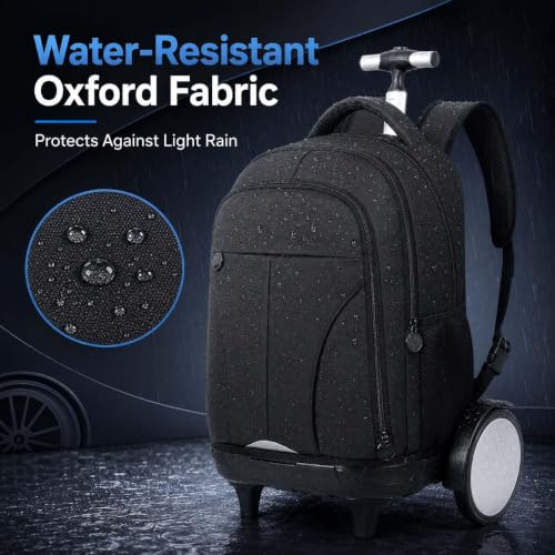 gxtvo Large Wheels & Quiet Glide | Rolling Backpack for Men & Women - Water-Resistant Wheeled Bag with Lunch Box for Office, Travel & College - Black - color: Rolling Backpack Reflective Black