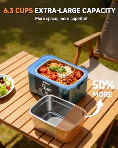 GEARGO 𝟐𝟎𝟐𝟔 𝐔𝐩𝐠𝐫𝐚𝐝𝐞𝐝 Cordless Electric Lunch Box, 6 Cups & 24000mAh Rechargeable Heated Lunch Box with Ice Crystal Box, 24 Hours Scheduled Self Heating Lunchbox For Men Women.
