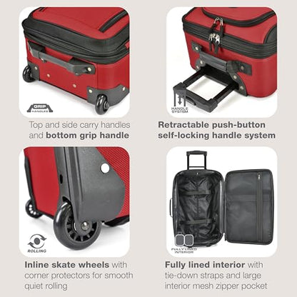 U.S. Traveler Rio Lightweight Softside Rolling Carry-on Suitcase, 2-Wheel Set, Red - color: Red, size: 21"/14"