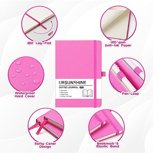 Dotted Journal/Notebook - Dot Grid Hard Cover Notebook, Premium Thick Paper with Fine Inner Pocket, Black Smooth Faux Leather, Pen Loop, 5.3'' x 8.26'' - Raspberry - color: Raspberry, size: Dotted