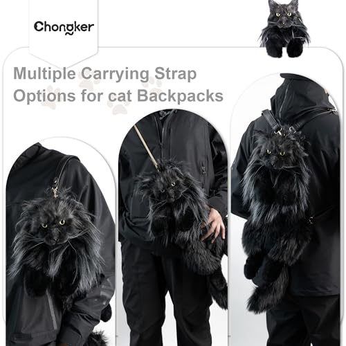 Chongker Realistic Cat Backpack, Handmade Plush Stuffed Animal Bag | Cat Purse Design With Adjustable Straps For Backpack, Shoulder And Crossbody Use. Companion Bag For School Travel And Gifts. - style: Mainecoon