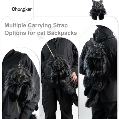 Chongker Realistic Cat Backpack, Handmade Plush Stuffed Animal Bag | Cat Purse Design With Adjustable Straps For Backpack, Shoulder And Crossbody Use. Companion Bag For School Travel And Gifts. - style: Mainecoon