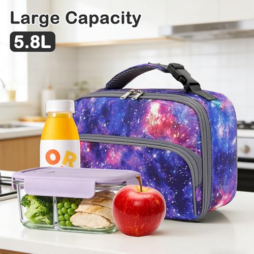 FlowFly Kids Lunch box Insulated Soft Bag Mini Cooler Back to School Thermal Meal Tote Kit for Girls, Boys, Galaxy - color: Galaxy