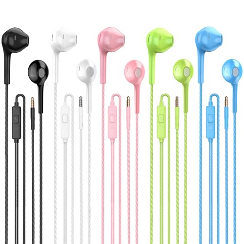 Jogteg Earbuds Headphones with Microphone Pack of 5, Noise Isolating Wired Earbuds, Earphones with Powerful Heavy Bass Stereo, Compatible with Android, Phone, Laptops, MP3 and Other Interfaces (3.5mm) - color: White