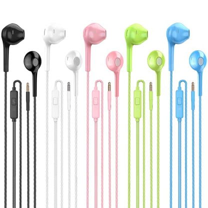 Jogteg Earbuds Headphones with Microphone Pack of 5, Noise Isolating Wired Earbuds, Earphones with Powerful Heavy Bass Stereo, Compatible with Android, Phone, Laptops, MP3 and Other Interfaces (3.5mm) - color: White