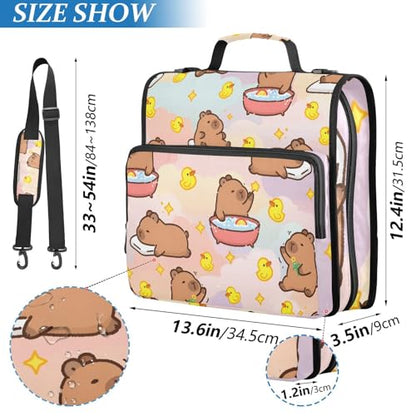 3 Ring Binder Zipper Binders Capybara Duck Expanding File Folder Bag with Shoulder Strap