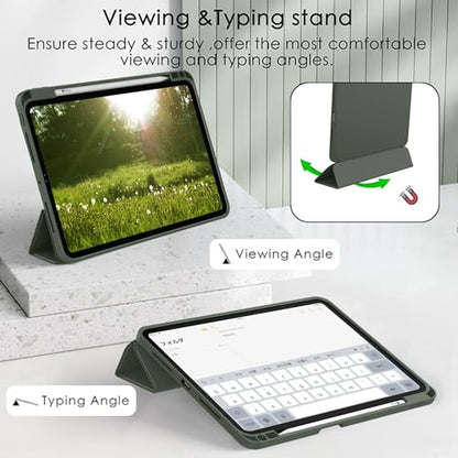 ZryXal iPad Pro 11 Inch Case (M5) 2025/ (M4) 2024 (Model: A2836/A2837/A3006), Trifold Stand Smart Cover with Pencil Holder and Soft TPU Back, Auto Wake/Sleep (Dark Green) - color: Dark Green