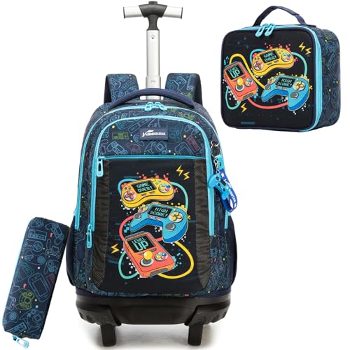 Rolling Backpack for Kids 8-12 Boys Backpack with Wheels for School Backpacks for Boys Kids Backpacks for Elementary Middle School Student - color: Colorful Game