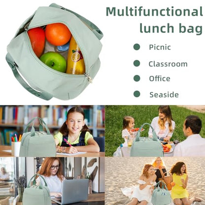 LEDAOU Kids Lunch Bag for Girls, Insulated School Lunch Box, Lightweight | Insulated interior, lightweight design, front pocket, smooth dual zippers, ideal for school and travel - color: Green