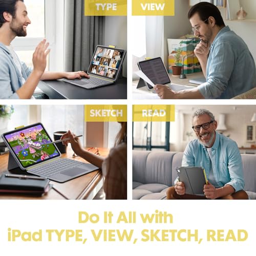 Keyboard Case for iPad 10th Generation,Bluetooth Wireless Detachable Magnetic Stand Rechargeable Keyboard with Folio Slim Compact Removable Cover with Trackpad, Backlit Keys,Wireless Keyboard - color: Yellow