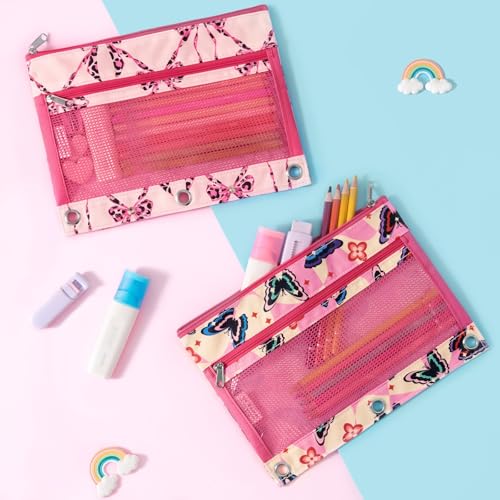 WAWSAM Bow Pencil Pouch for 3 Ring Binder, Binder Pencil Pouches with Zipper, Pencil Case with Clear Window, Cosmetic Bags for Office Supplies - color: Bow-knot