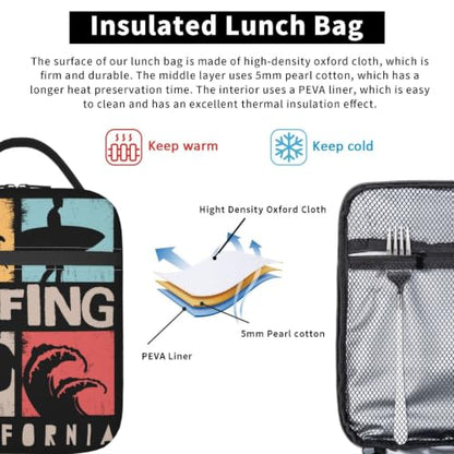 Surfing California Lunch Bag 10In | Insulated Lunch Box Reusable Tote Bag For Picnic Office For Women Men - color: Style 10