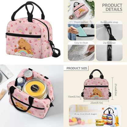 Capybara Backpack Set for Kids, 4 in 1 School Bag with Lunch Box, Pencil Case and Water Bottle Cover, for Primary School 2nd to 6th Grade Daily Activities - color: Boba Capybara Print