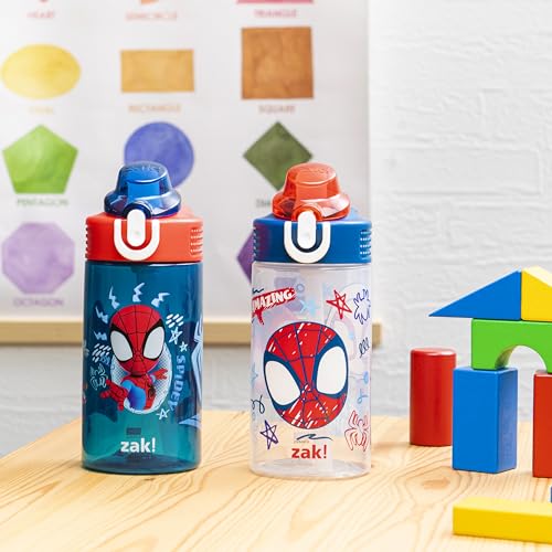 Zak Designs Marvel Spider-Man Sage Kids Water Bottle For School or Travel, 16oz Durable Plastic Water Bottle With Straw, Handle, and Leak-Proof Spout Cover, 2-Pack (Spidey and His Amazing Friends) - color: Spidey and His Amazing Friends