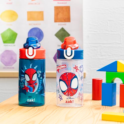 Zak Designs Marvel Spider-Man Sage Kids Water Bottle For School or Travel, 16oz Durable Plastic Water Bottle With Straw, Handle, and Leak-Proof Spout Cover, 2-Pack (Spidey and His Amazing Friends) - color: Spidey and His Amazing Friends