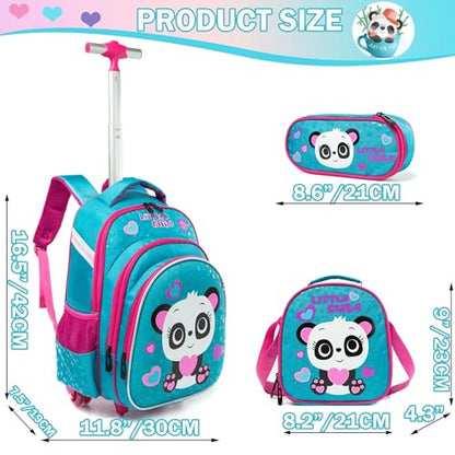 Meetbelify Girls Rolling Backpack with Wheels for School - Wheeled Trolley Backpack - color: 01 Blue Panda