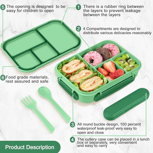 Amathley Lunch Box Kids,Bento Box Adult,Leakproof Lunch Containers for Adults/Kids/Toddler,1200ML-4 Compartments bento Lunch box with Utensil,Microwave & Dishwasher & Freezer Safe (Cyan) - color: Cyan