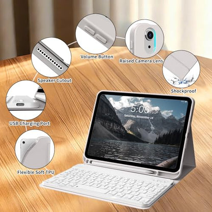 kenke for iPad 11/10th Gen Case with Keyboard 11/10.9 inch 2025 A16/2022, Detachable Wireless Bluetooth Keyboard Case Thin & Light with Built-in Left Side Pencil Holder, White Square Keycaps (Gray) - color: Gray-1