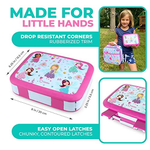 Bento Box with Insulated Lunch Bag Ice Pack Water Bottle for Kids - 5 Compartments, Removable Tray, Meal or Snack Container Girls Toddlers Daycare Pre School, Kindergarten, Pink Purple Fairy Princess - color: Pink Fairy Set