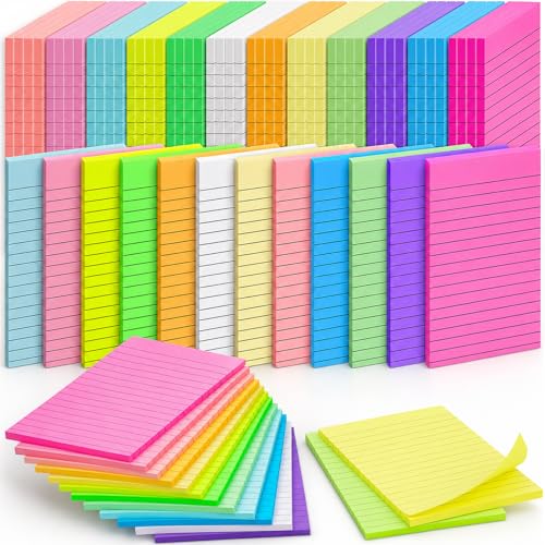 60 Pack Lined Sticky Notes Bulk 4 x 6 in Large Ruled Post Sticky Colorful Self-Stick Note Pads with Lines 12 Color Super Sticking Power Memo Pads 45 Sheets/pad for Office Home School Notebook Wall - color: 12 Colors-60 Pcs, size: 4 x 6 IN