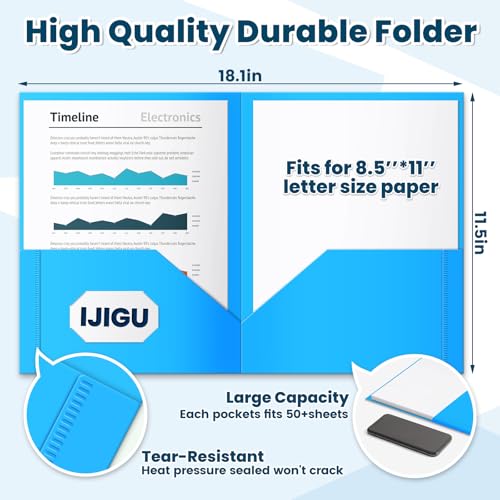 IJIGU 72 Packs Plastic 2 Pocket Folders, Bulk Heavy Duty Folder in 6 Colors, Durable and Sturdy Folders for School and Office Supplies