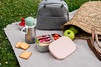 Beaba Stainless Steel Lunch Box, Kids Lunch Box with Silicone Lid, Bento Style Food Containers, Removable Silicone Dividers Make 1-3 Compartments, Rose - color: Rose