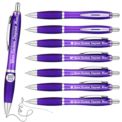 Customized Pens with Logo or Text - 100 Pack Bulk Business Events Pens - color: Purple