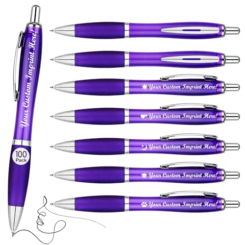 Customized Pens with Logo or Text - 100 Pack Bulk Business Events Pens - color: Purple