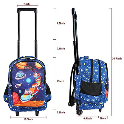 seastig Rolling Backpack for Kids Wheeled Backpack 18in Double Handle Backpack with Wheels - color: Space