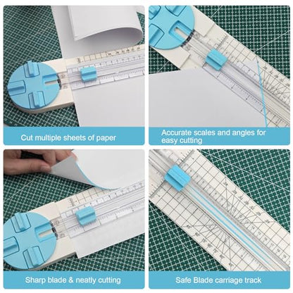 Paper Trimmer, 4 Styles Craft Paper Cutter Multi-Function Scrapbooking Tool for Cutting Paper Photos Scrapbook Postcard (Straight, Wave, Perforated and Creasing Lines) (Blue) - color: Blue