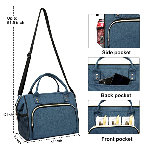 IDEATECH Large Insulated Lunch Bag for Men, Blue, Reusable Cooler Bag with Pockets, Leakproof and Insulation - color: Blue