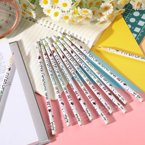 Tenceur 24 Pcs 5th Graders Pencils Bulk Motivational Pencils with Erasers Inspirational Pencil with Back to School Supplies for Kids Student Teacher Classroom Reward - style: 5th Graders