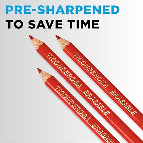 Ticonderoga Erasable Checking Wood-Cased Pencils, Pre-Sharpened, Red, 12 Count - style: 12 Count, Red